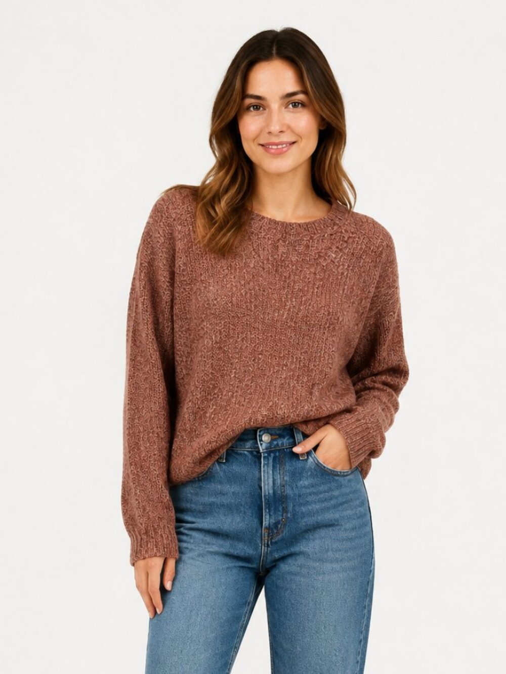 American Eagle Rust Red Marled Open Knit Crewneck Sweater Women’s M